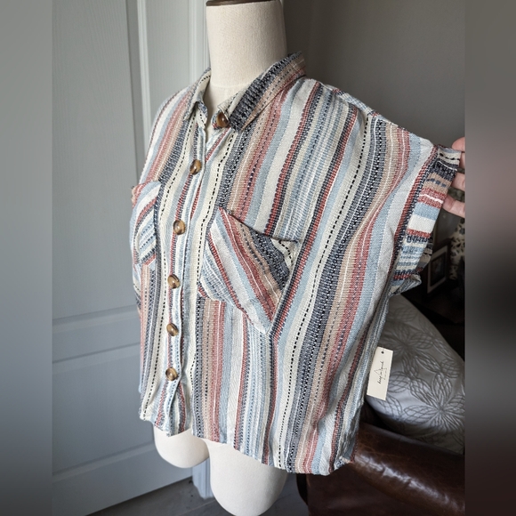 Keep in Touch Tops - NWOT Multi-Striped Knit Button Down Shirt